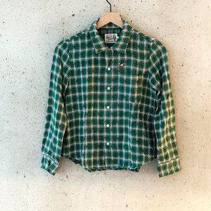 Hysteric Glamour Green Plaid Music Notes Guitar Patch Collar Button Down Shirt